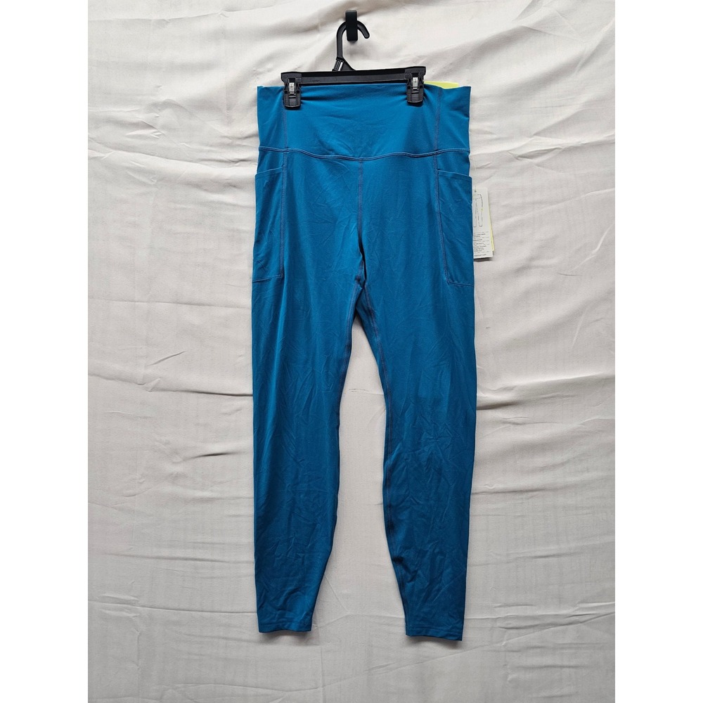 All in Motion Womens High Rise Pocketed Leggings Teal Nylon Blend Size XL